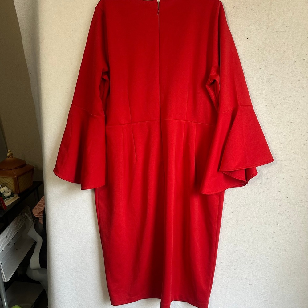 Eloquii Red‎ Bell Sleeve Fit and Flare Scuba Dress Plus Size 20 Festive Cocktail - Picture 7 of 7
